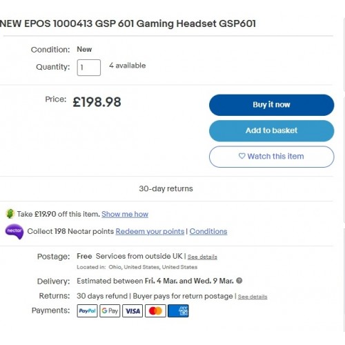 EPOS Sennheiser GSP 601 Gaming Headset